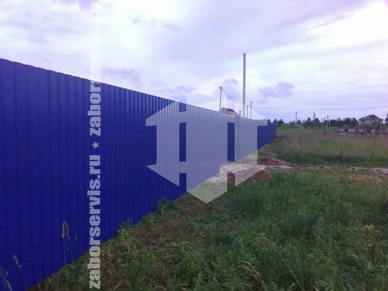 Забор из профнастила синий 75 метров